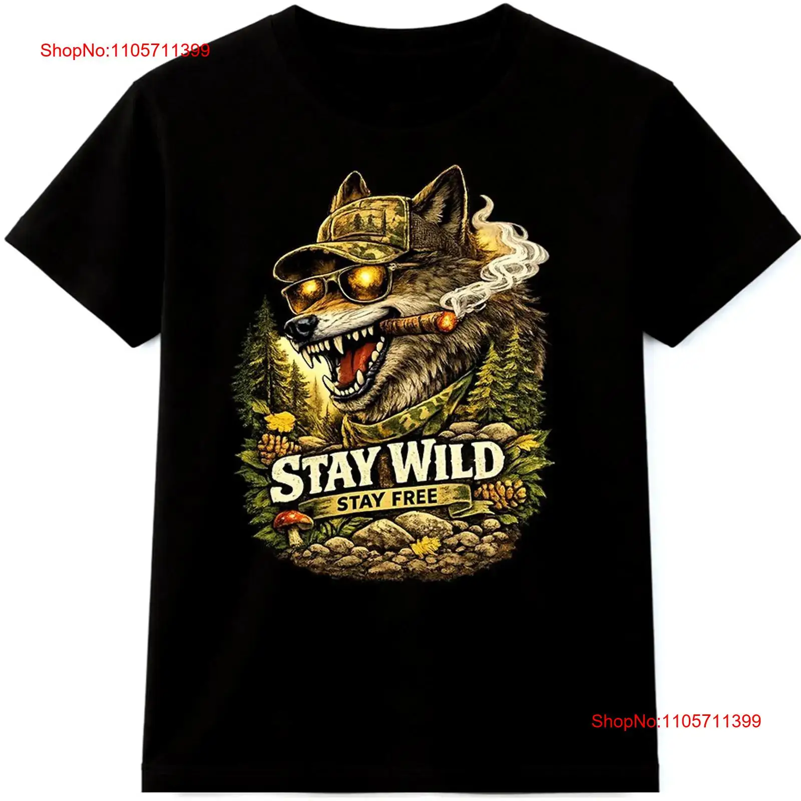 Wildman Hunting & Outdoor Linton'S Corner Silver Lakes - Camiseta de lobo Stay Wild Free